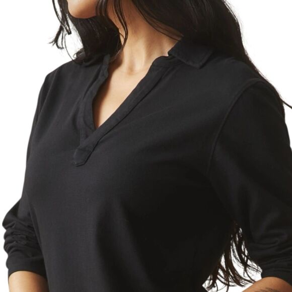 American Giant Polo Shirt Dress Womens M Black Popover Long Sleeve Cotton NEW - Picture 4 of 7